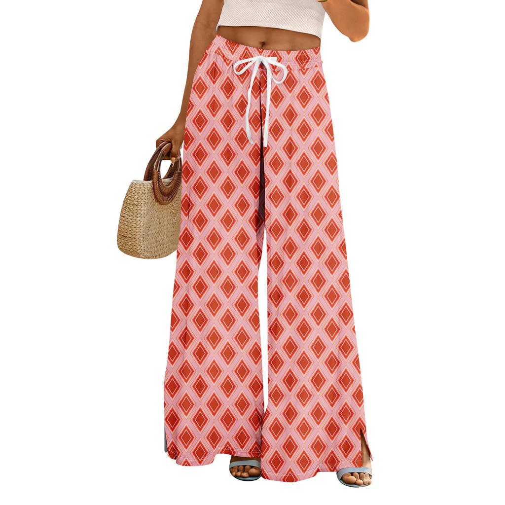 Dámské letní kalhoty Boho Palazzo s vysokým pasem a širokými nohavicemi s květinovým potiskem ležérní kalhoty s kapsami