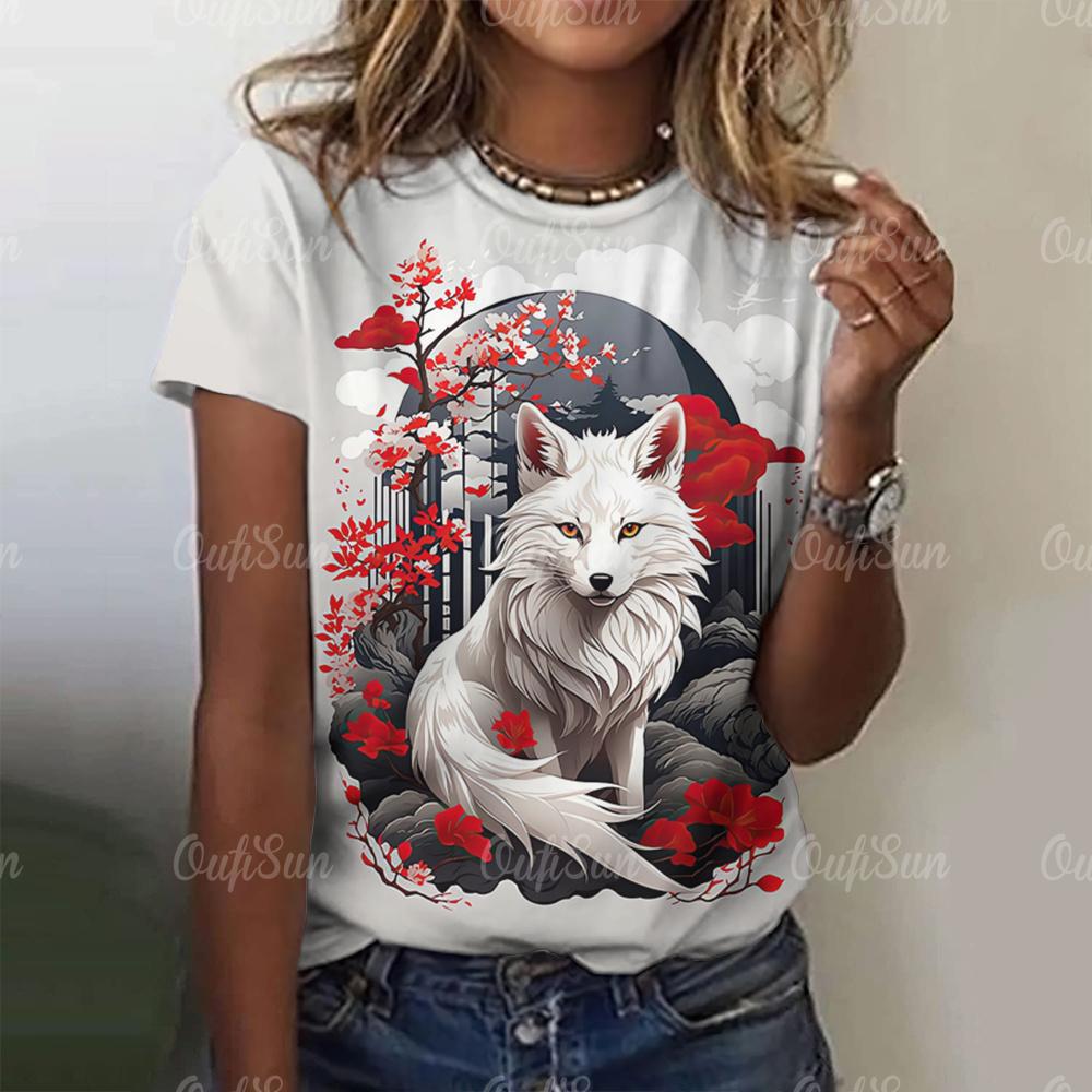 3D Cartoon Fox Print Women's T-Shirt Summer O Neck Casual Short Sleeve Ladies Tees