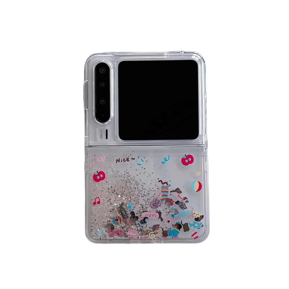 

Cute Floating Dogs Sliders Quicksand Case for Huawei PURA X Folding Cover Shell Anime Puppy Dog Glitter Sand Liquid Hard Funda Huawei Pura X