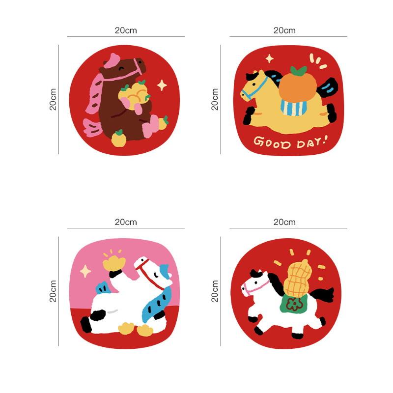 4pcs Diatomaceous Earth Coasters, Year Of The Horse Cartoon Coasters, Chinese New Year Table Teacup Heat Insulation Mats