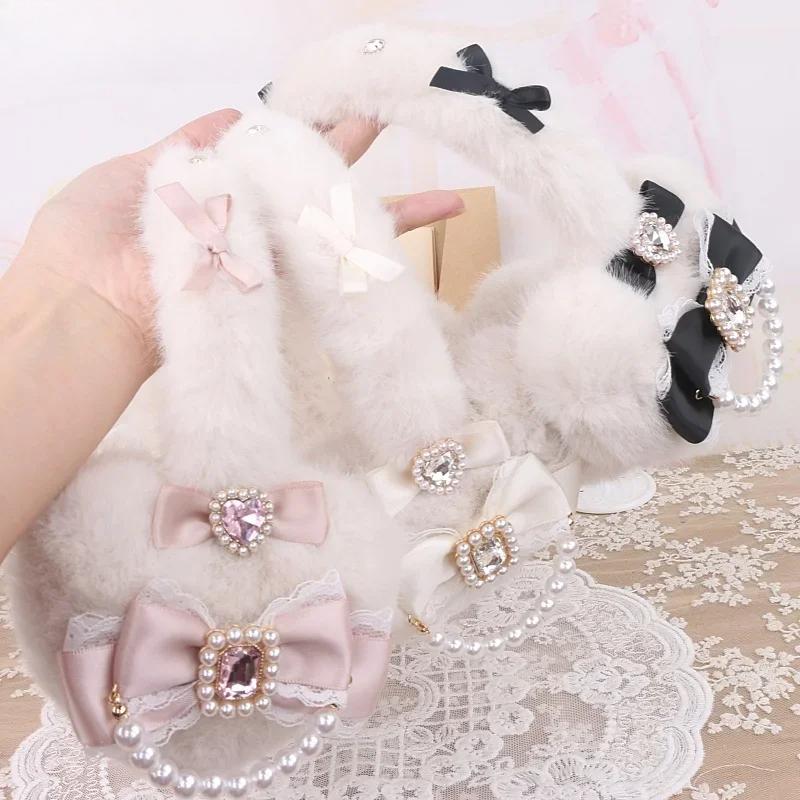 Handmade Japanese Sweet Mine Hairy Rhinestone Big Love Bow Warm Earmuffs Lolita Sweet Girls Earmuffs
