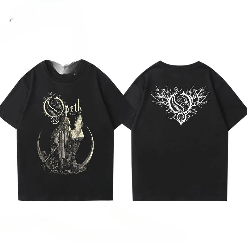Vintage Progressive Death Metal Band Printed Tshirt for Unisex and Women Fashion Opeth Band ShortSleeved Tees Cotton Streetwear