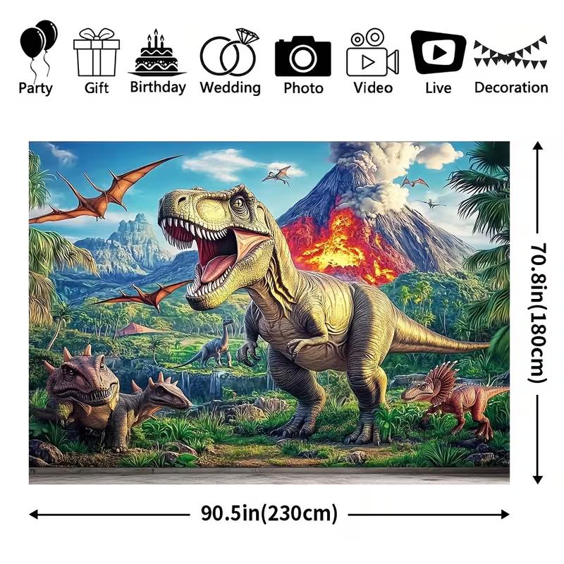 Vulkan T-Rex Dinosaurier Wandteppich, Jurassische Dschungellandschaft Wanddekoration für Jungenzimmer & Thematische Geburtstagsparty