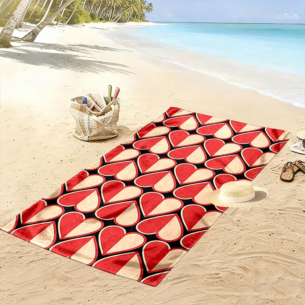 Red and Beige Heart Pattern Towel A must-have beach towel for beach travel