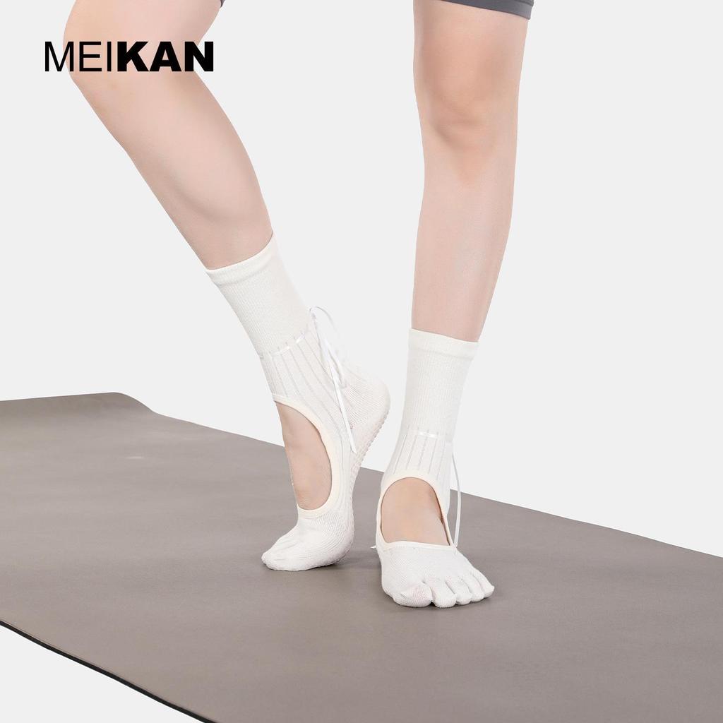 MEIKAN Dámské protiskluzové ponožky do půli lýtek s páskem a špičkou pro jógu