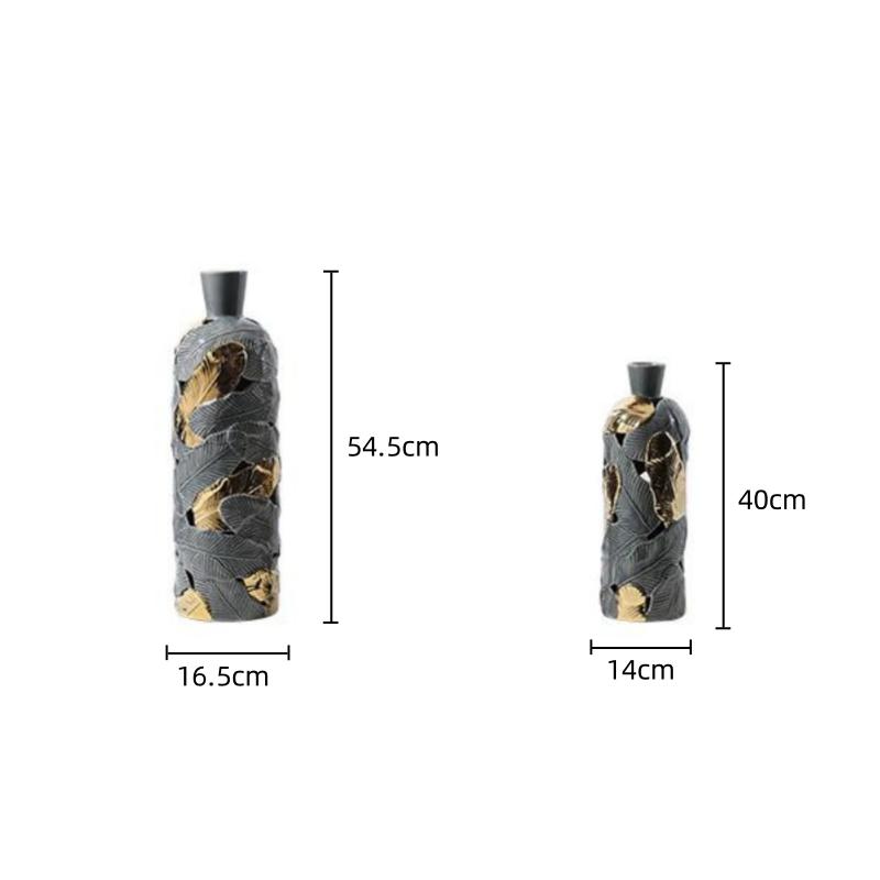 Ceramic Vase Creative Feather Shape Gray Gold Feather Pattern Flower Vase Porcelain Bottle Home Decoration Accessories