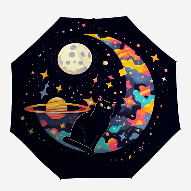 1pc Space Cat Adventure Umbrella with Plastic Handle, Suitable for All Seasons Outdoor PT417