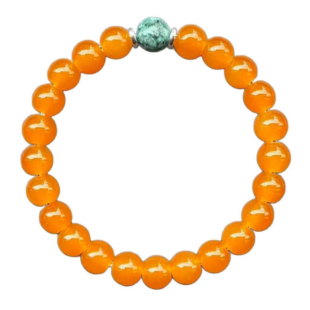 TK Healing Crystal Elastic Bracelet - Orange & Turquoise Stones for Prosperity & Good Luck, 8mm