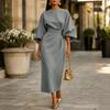 Damen Color Casual Langarm Maxikleid mit tailliertem Bund