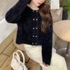 French small fragrant style imitation mink knitted cardigan women's autumn and winter temperament elegant round neck solid color double-breasted