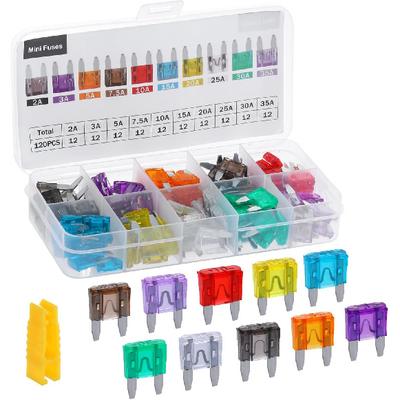 120 Pieces Mini Fuse Kit, Car Fuses Assortment Kit -Mini Size(2A/3A/5A/7.5A/10A/15A/20A/25A/30A/35A), Fuses Automotive Kit For Cars, Trucks,