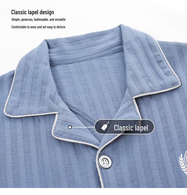 Men's Summer Pajama Set: Pure Cotton Short Sleeve with Long Pants, Solid Color, Korean Style Homewear.