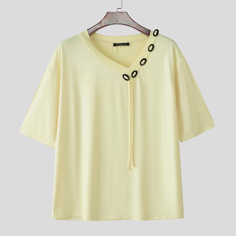 

INCERUN Men Oversized Half Sleeve Glitter Casual Loose T-shirts Tops 5XL жёлтый