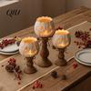 Small Pumpkin Candle Holders Rustic White Tealight Holder Set, Farmhouse Halloween Tea Light Table Decor Decor, Fall Tables Centerpieces for