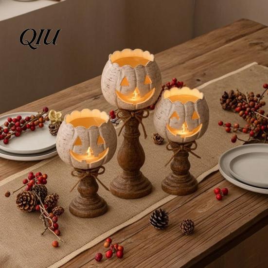 Small Pumpkin Candle Holders Rustic White Tealight Holder Set, Farmhouse Halloween Tea Light Table Decor Decor, Fall Tables Centerpieces for