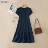 ZANZEA Women Casual V-Neck Short Sleeve Ruffles Hem Dress