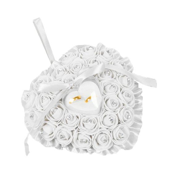 Boîte à bagues de mariage incrustée de Faux Rose en forme de cœur, support de rangement, coussin