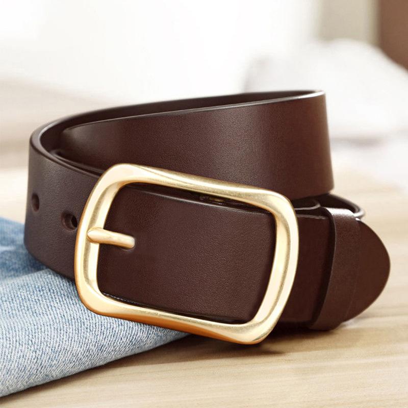 Men'S Belt First Layer Cowhide Copper Buckle Leather Belt Middle-Aged And Young Leisure Simple Pin Buckle Business Jeans Belt