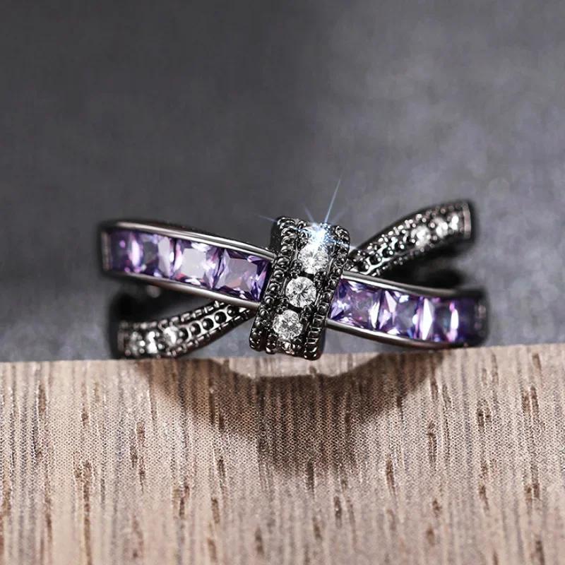 High-End Double-Layer Design Ring For Women Sweet Cool Black Purple Niche Personality Jewelry Accessory