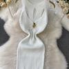 Summer Women Elegant Sleeveless Hollow Out Office Work Midi Knitted Sweater Pullover Sheath Dresses For Ladies