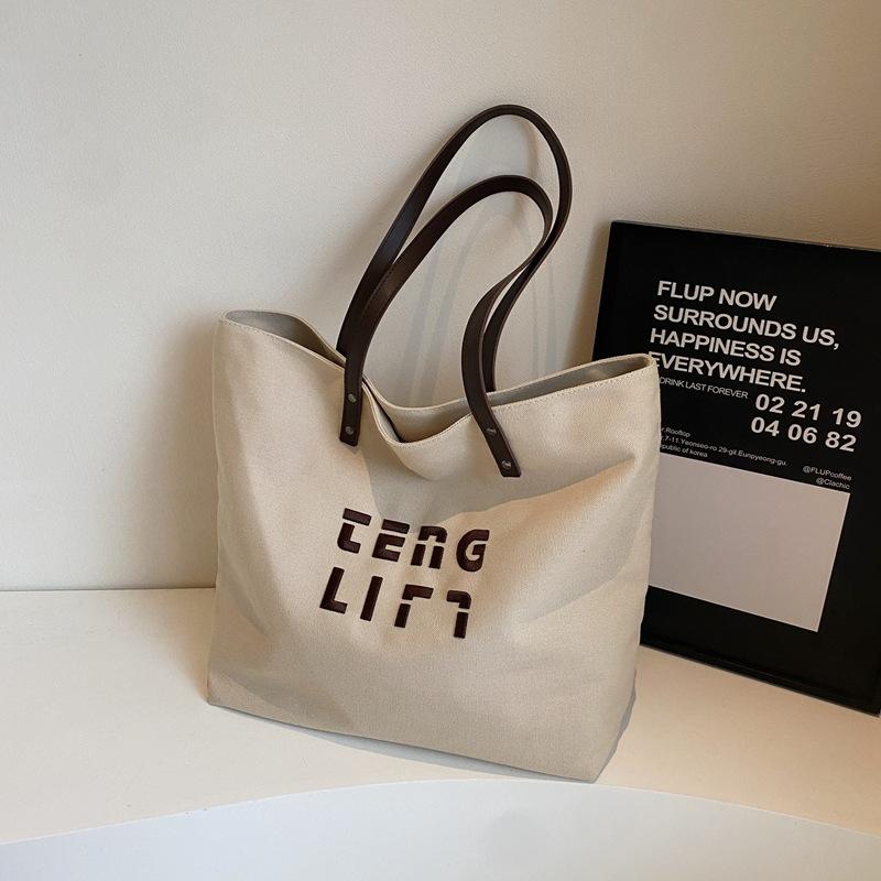 

Холщовая сумка женская большой вместимости новая повседневная универсальная простая на плечо для учебы и работы сумка-тоут хаки