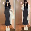Square Collar Slim and Thin Bottom Fishtail Skirt Women's Summer New Style with Coat Long Dress French Style