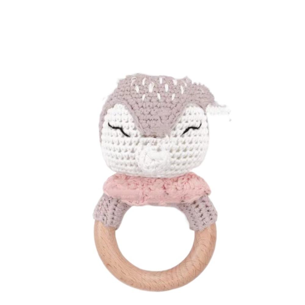 Crochet Baby Crochet Rattle Wood Ring Knitting Gym Toy Cartoon Bunny Rattles Toys  0-12 Months