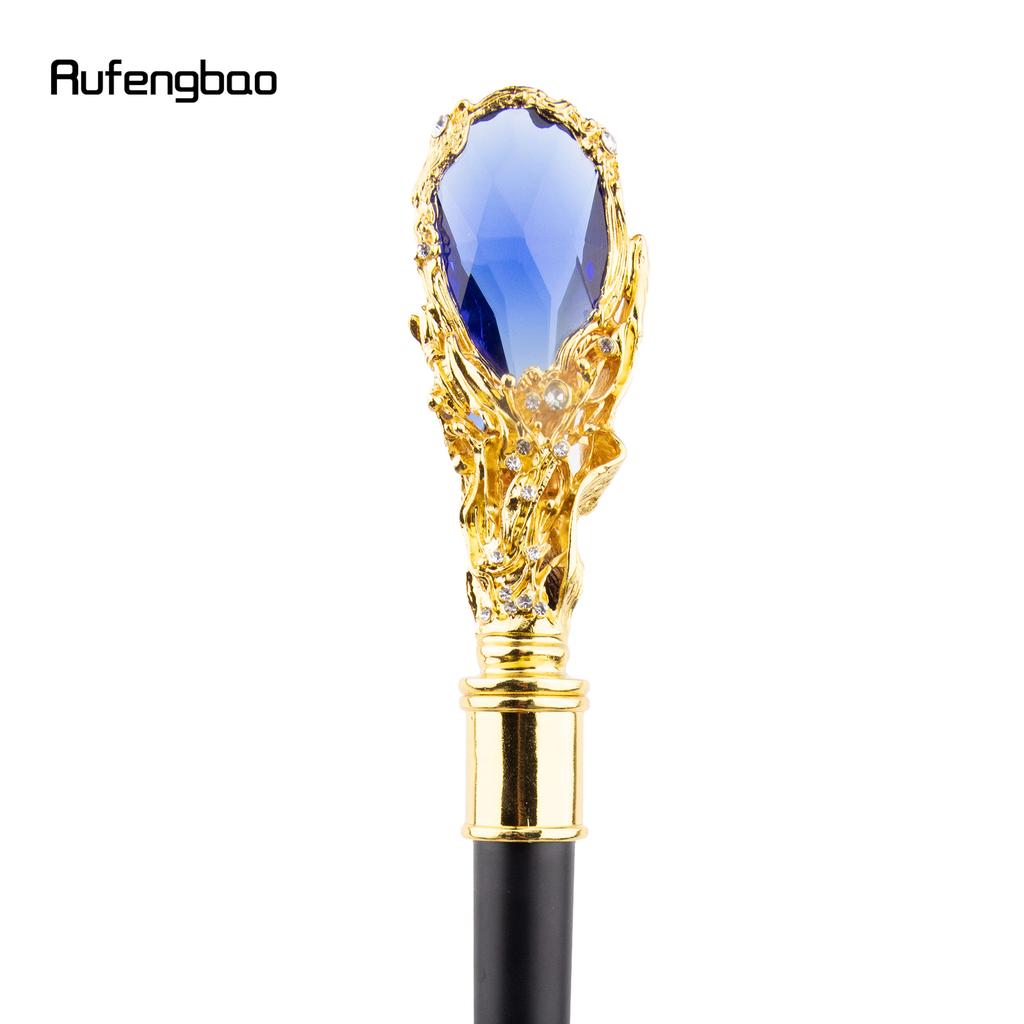 Blue Diamond Golden Walking Cane Fashion Decorative Walking Stick Gentleman Elegant Cosplay Cane Knob Crosier 95cm