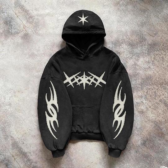 RogueWave Heavy Washed Man Hoodie Sweatshirt Y2k Gothic Clothes Retro Streetwear Pattern Women Pullover Casual Fashion for Men Harajuku