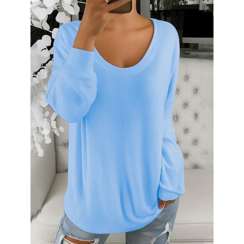 MGHR Women's Fashion Casual Long Sleeve U-Neck Blouses & Shirts