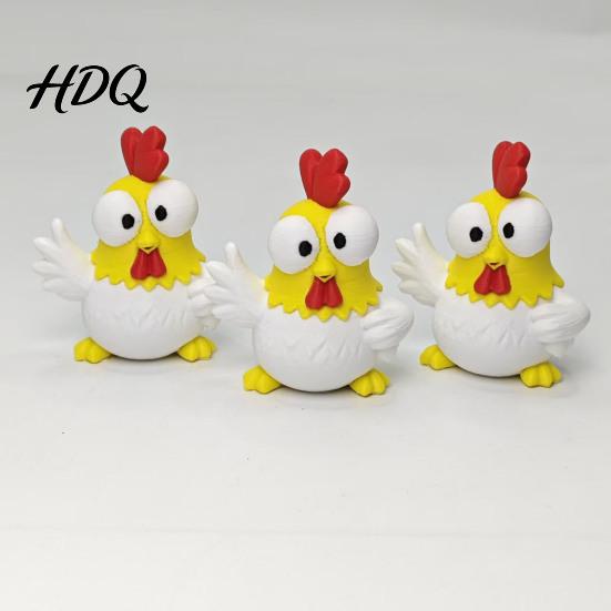 Desktop Stress Reliever 3D Printed Cartoon Rooster Figurine Mini Big-Eyed Cute Animal