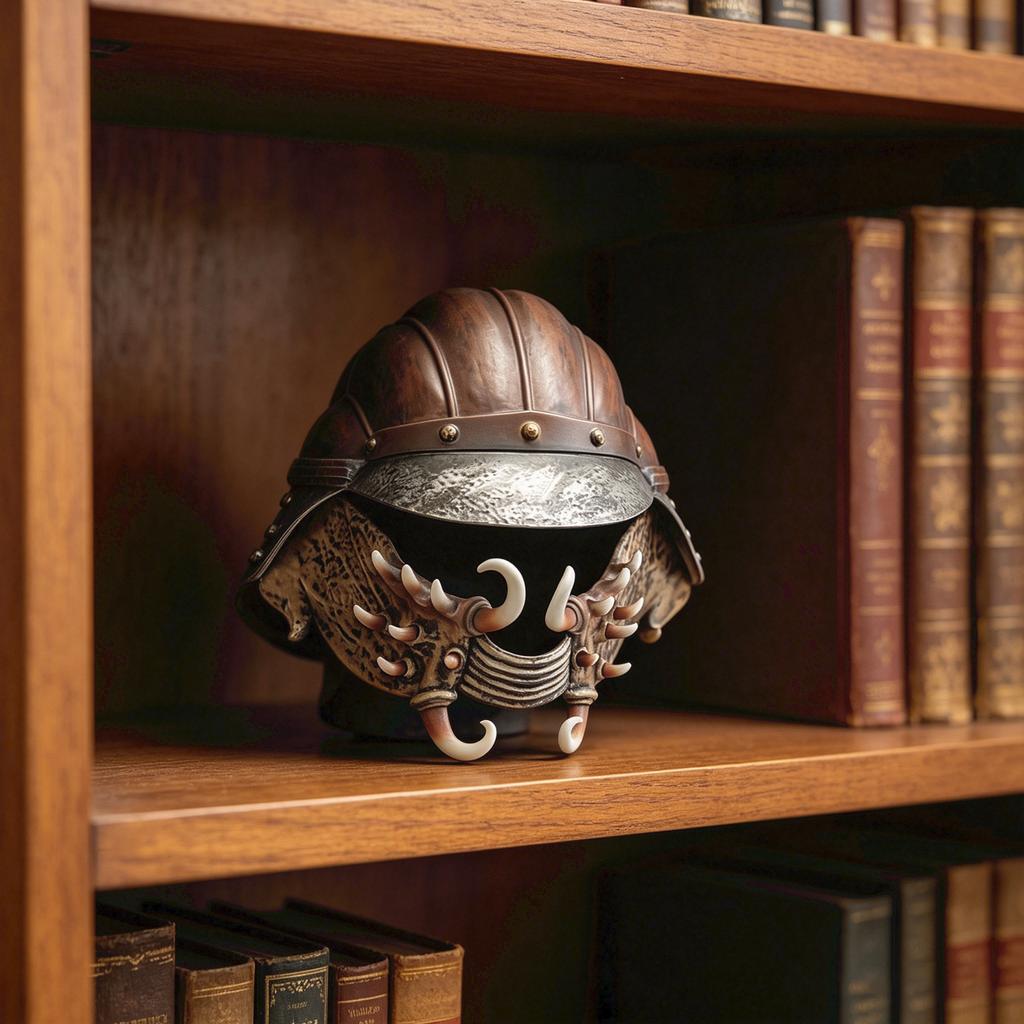 Medieval Style Warrior Helmet with Metal Rivets and Decorative Horned Jaw Guard Suitable for Role Play and Display