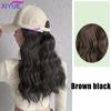 Elegant Women'S Black Baseball Cap With Adjustable Hat Wig - Long Straight Synthetic Hair, One Piece