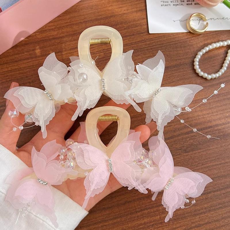 Sweet Bead Butterfly Clip Female Back Of The Head Hairpin Fairy Large Headdress