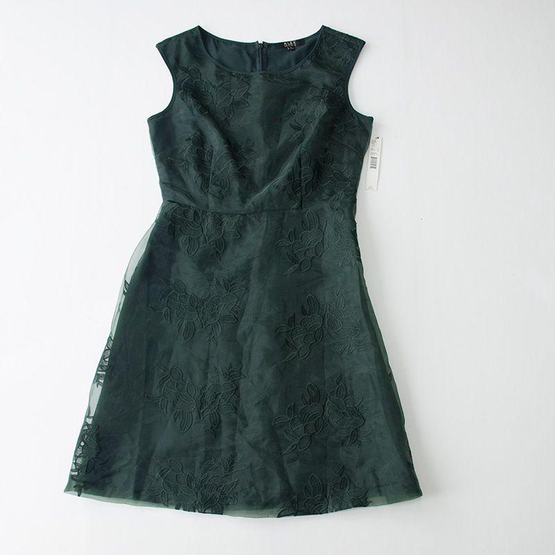 

Women s Summer Elegant Organza Dress Embroidered Dark green us10