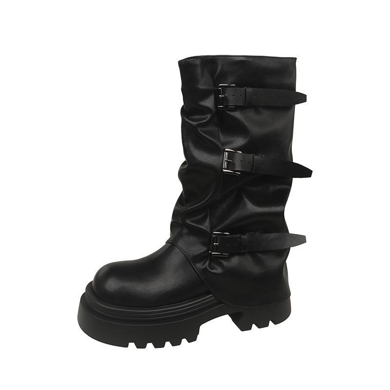 Martin boots women's 2025 new British style thick-soled small medium boots women's heightened western stacking pants tube boots