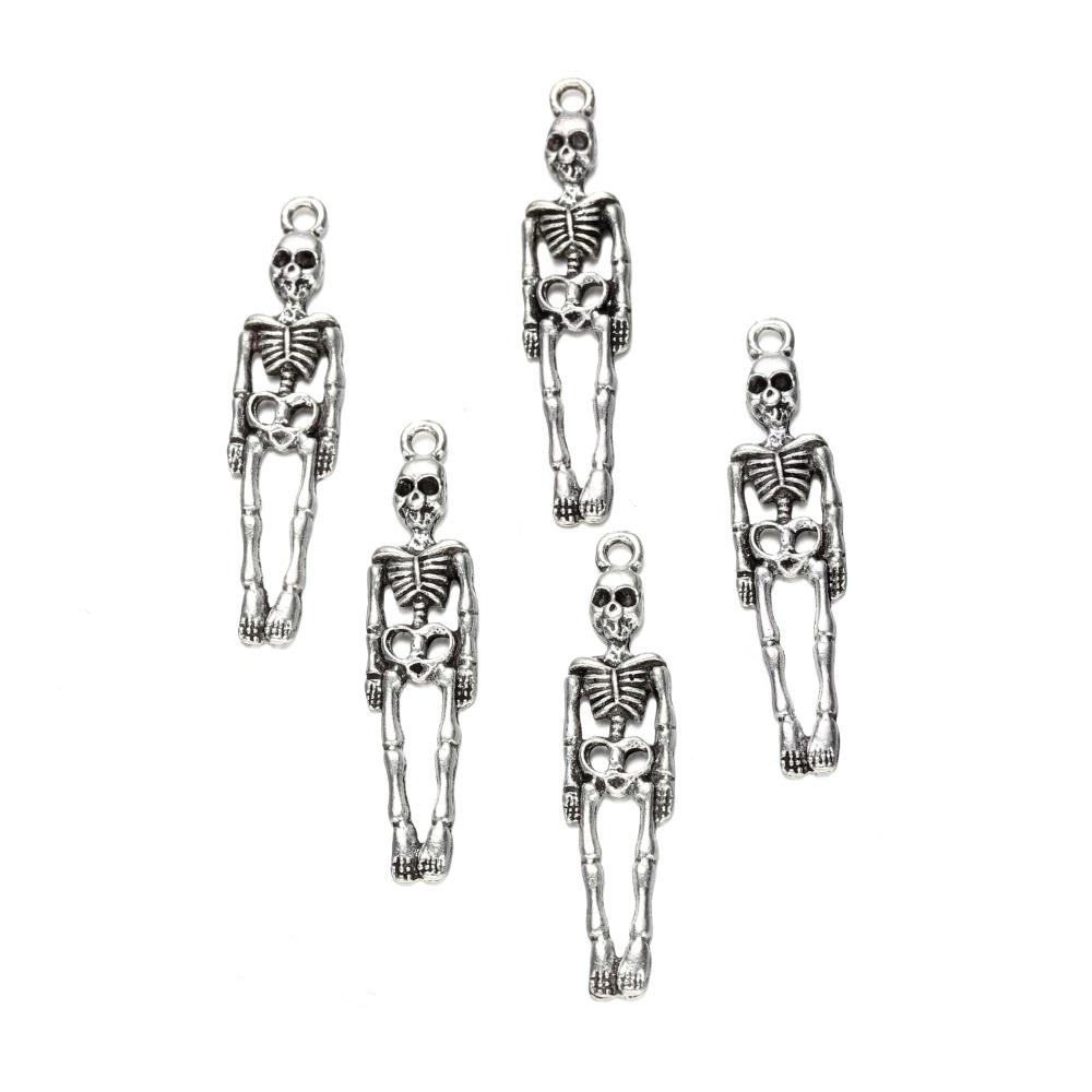 

20 шт./лот 9*38 мм тибетского серебряного цвета, подвески в виде скелета для ожерелья, серег, кулона с черепом, сделай сам, аксессуары для изготовления ювелирных изделий