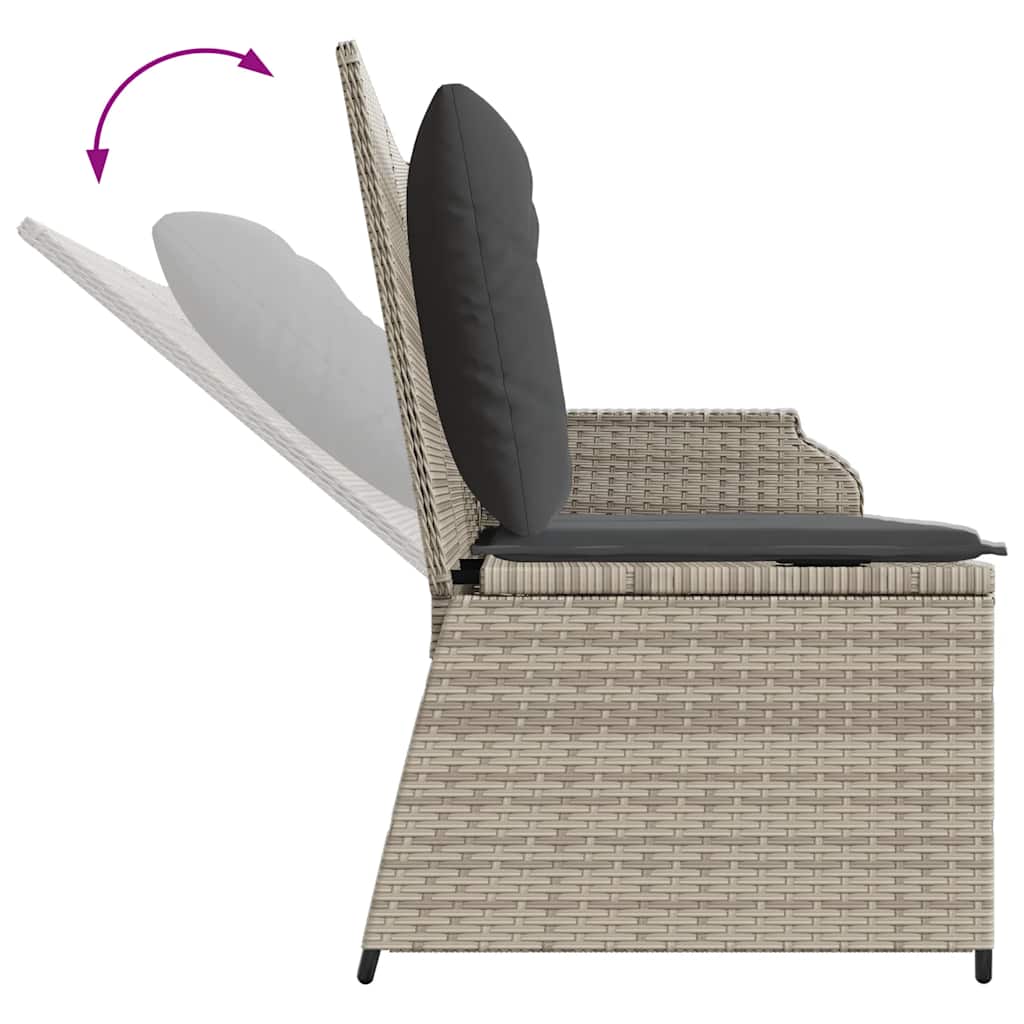 Vidaxl Folding Garden Bench With Cushions, Light Grey, Poly Rattan
