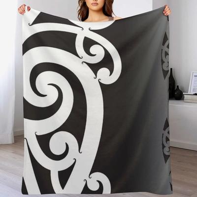 Svart och Vit Lager-på-lager Maori Koru Design Pläd Vintage Mjuka Stora Filtar Soffor av Dekoration Filtar