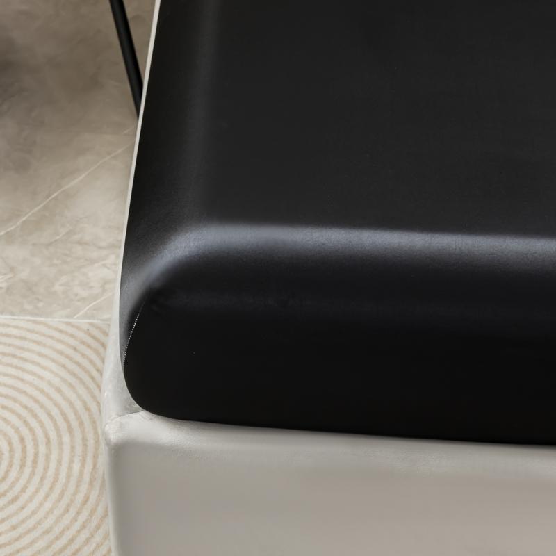 Fitted Bed Sheet For Double Beds Satin Silky Bed Cover For Summer Single/Queen/King Ice Cooling Bed Fitted Sheets 1Pc Black