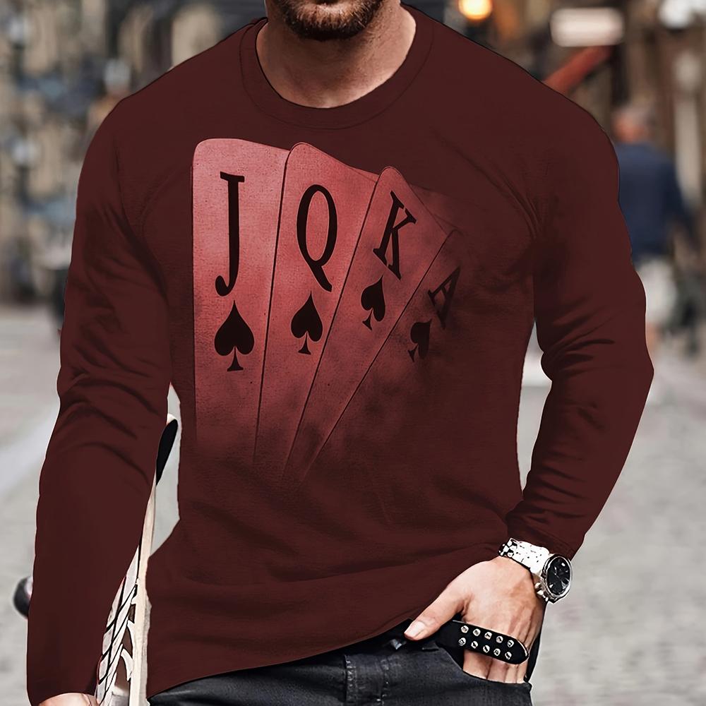 Summer Men's T-Shirt Big Size Loose Retro Short Sleeve Fashion American Poker Letter Print O Neck Long Sleeve Autumn Shirt