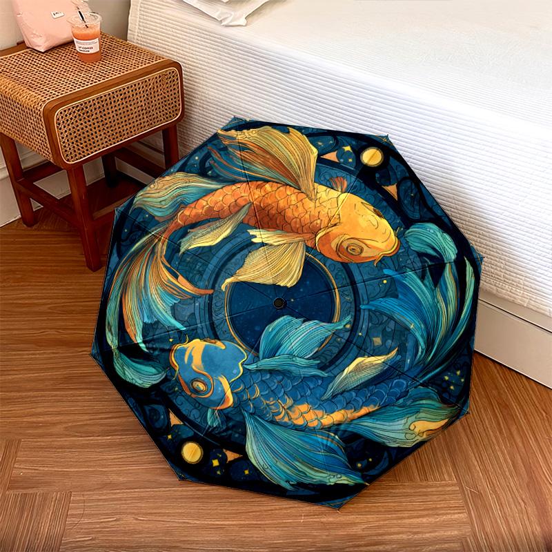 Starfish Pattern, Automatic Folding Umbrella, Portable and Foldable Design, 8 Ribs, a Christmas or Birthday Gift.