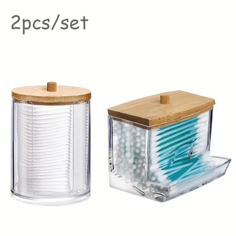 

2Pcs Qtips Holder Bathroom Container, Storage Box Organizer 10/7 OZ Cotton Ball/Swabs Dispenser, Apothecary Jar Organizer