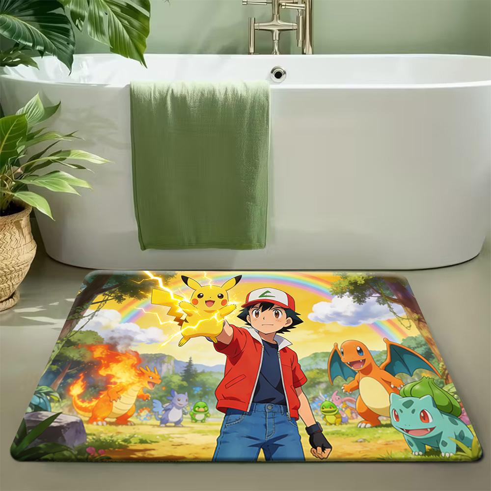Pokemon Bulbasaur Surfing Great Wave Print Doormat Anti-slip Absorbent Floor Mat for Home Entrance Bedroom Living Room Decor