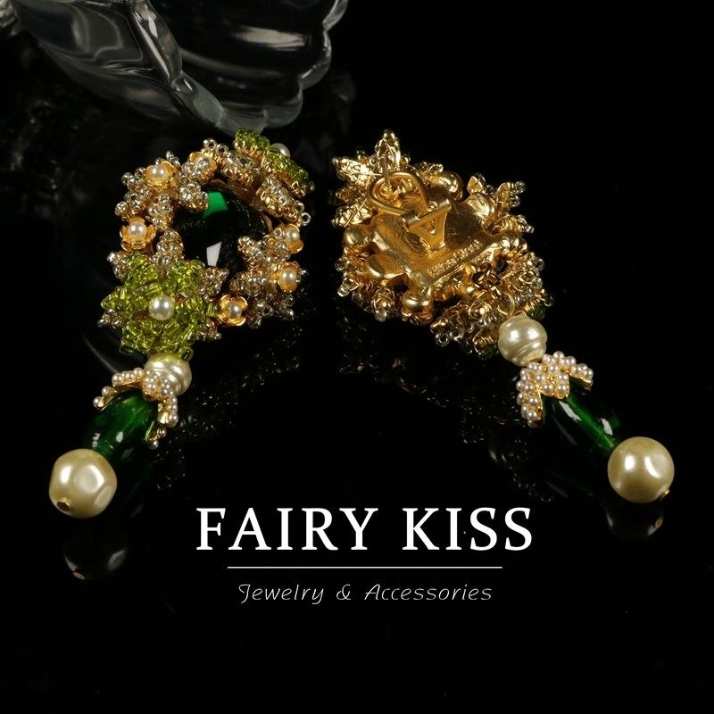 Heavy Industry Necklace Earrings Set Woven Rice Beads Snowflake Emerald Imitation Pearl Pendant Premium Temperament