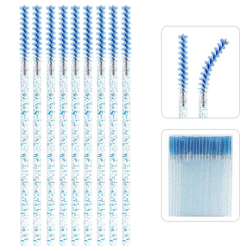 Straight Head Mascara Brush & Eyelash Curler Set - Disposable Spiral Rod with Crystal Eyebrow Comb