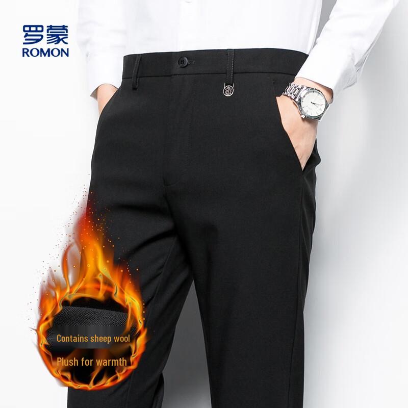 ROMON Men's Wool Blend Straight-Leg Casual Dress Pants