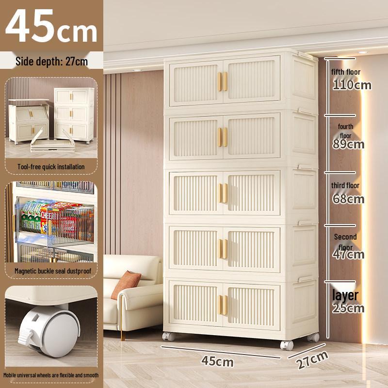 Folding Multi-Layer Plastic Storage Cabinet for Bedroom & Living Room