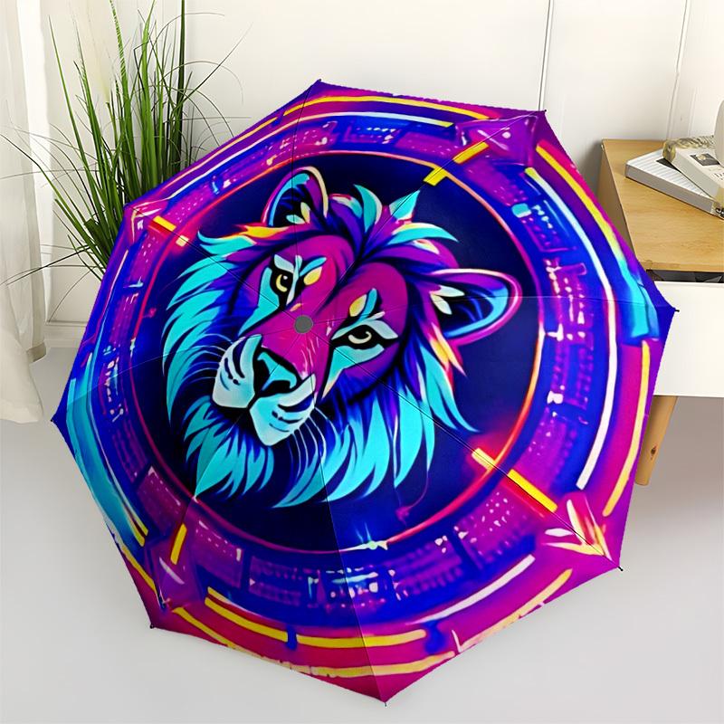 

1pc Lion Head Art Automatic Folding Umbrella, 8-Rib Iron Frame, Casual Outdoor Accessory for Birthday Festival Gifts yy251128111