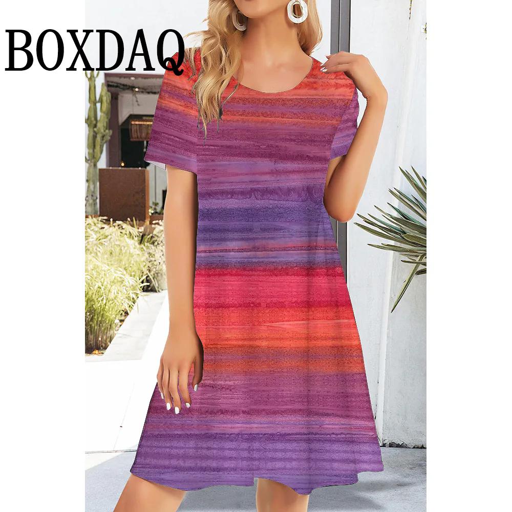 2025 Summer Dresses Fashion Women Abstract 3D Printing Print Dress Short Sleeve Casual O-Neck A-Line Dress Loose Clothing Spring